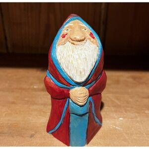 Hand Carved Primitive Santa 7" Painted Folk Art Christmas Signed‎ H Kennedy